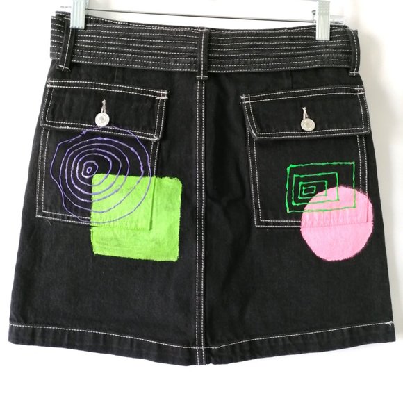 Forever 21 Womens Black Belted Flap Pocket Square Circle Mini Skirt Size S - Picture 4 of 8